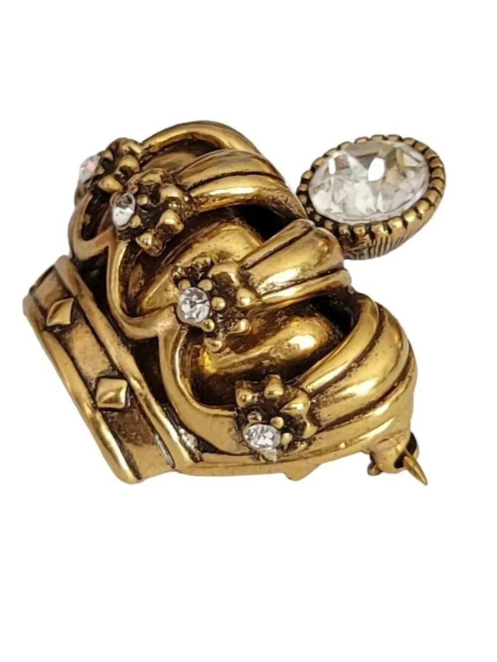 Trifari TM Gold Tone Clear Rhinestone Crown Brooch, Signed K596